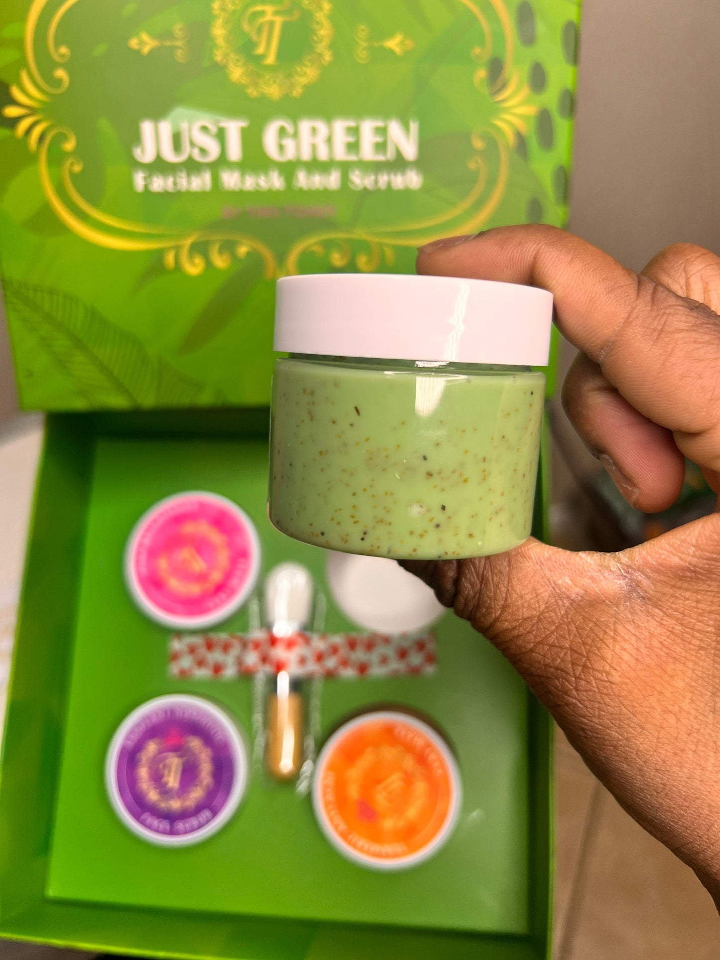 Just Green face mask and scrub