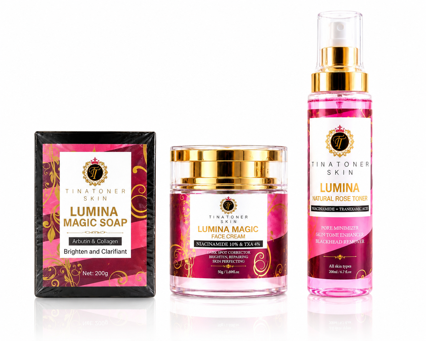 Lumina Glow set  with toner  face cream and bar soap  aloe 6 oz (sensitive  and mature skin)