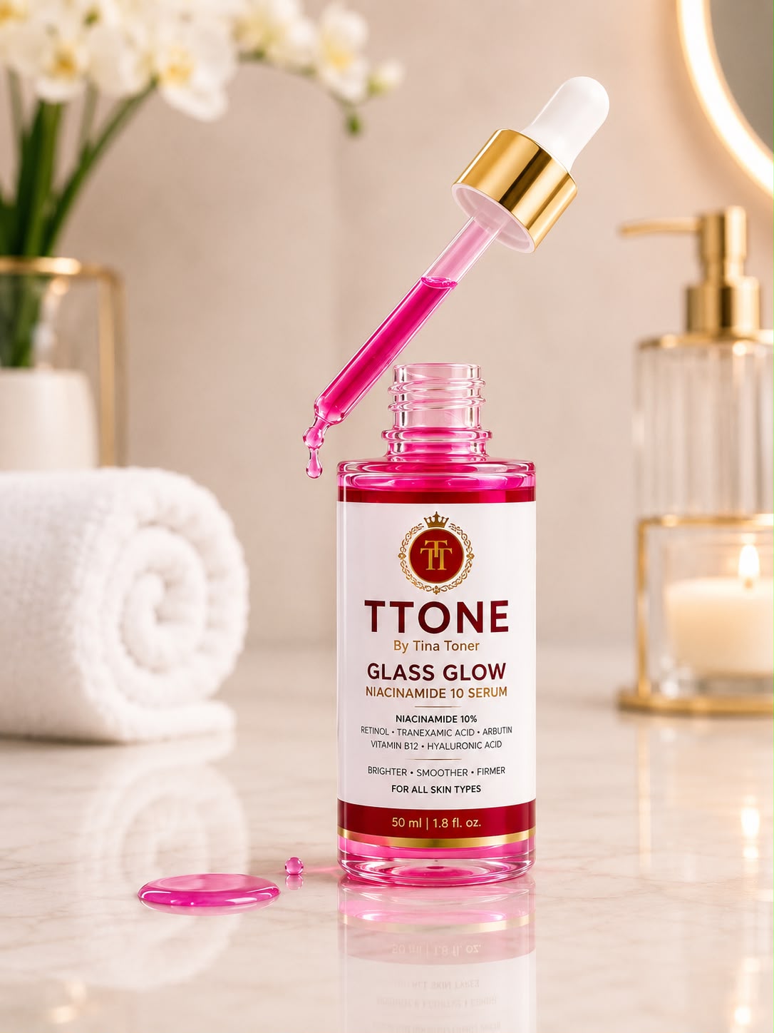 TTONE Glass Glow Skin Renewal Serum For Sensitive & Normal Skin • Niacinamide, Vitamin C & Hyaluronic Acid • Collagen & Vitamins