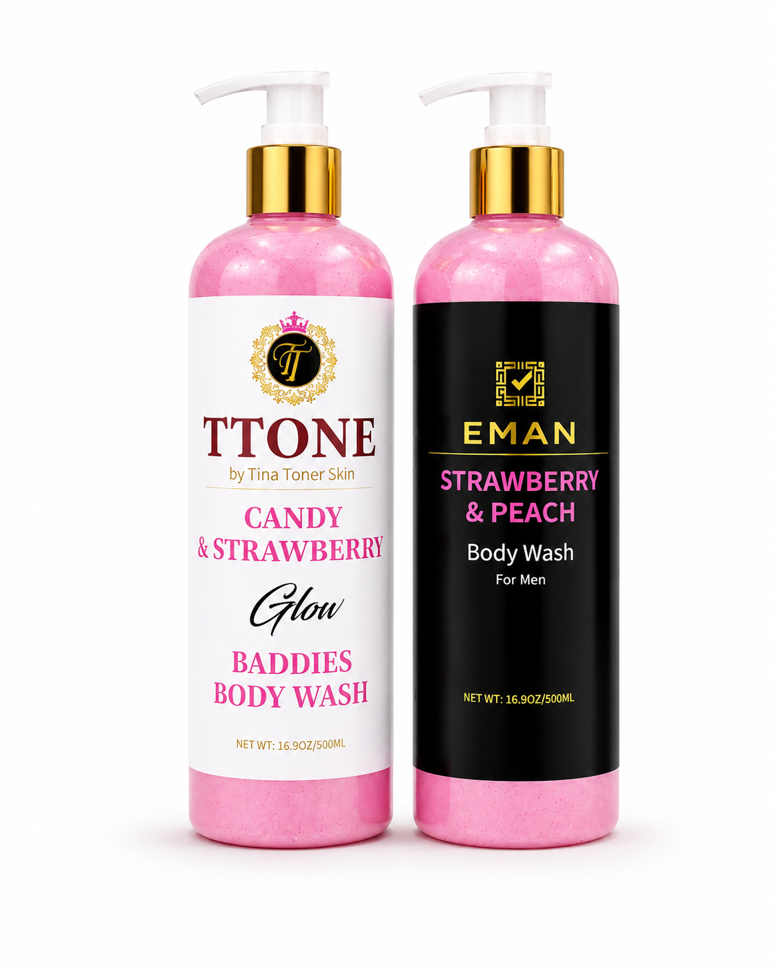 TTONE Candy & Strawberry + Strawberry & Peach Glow Body Wash Set 500ml