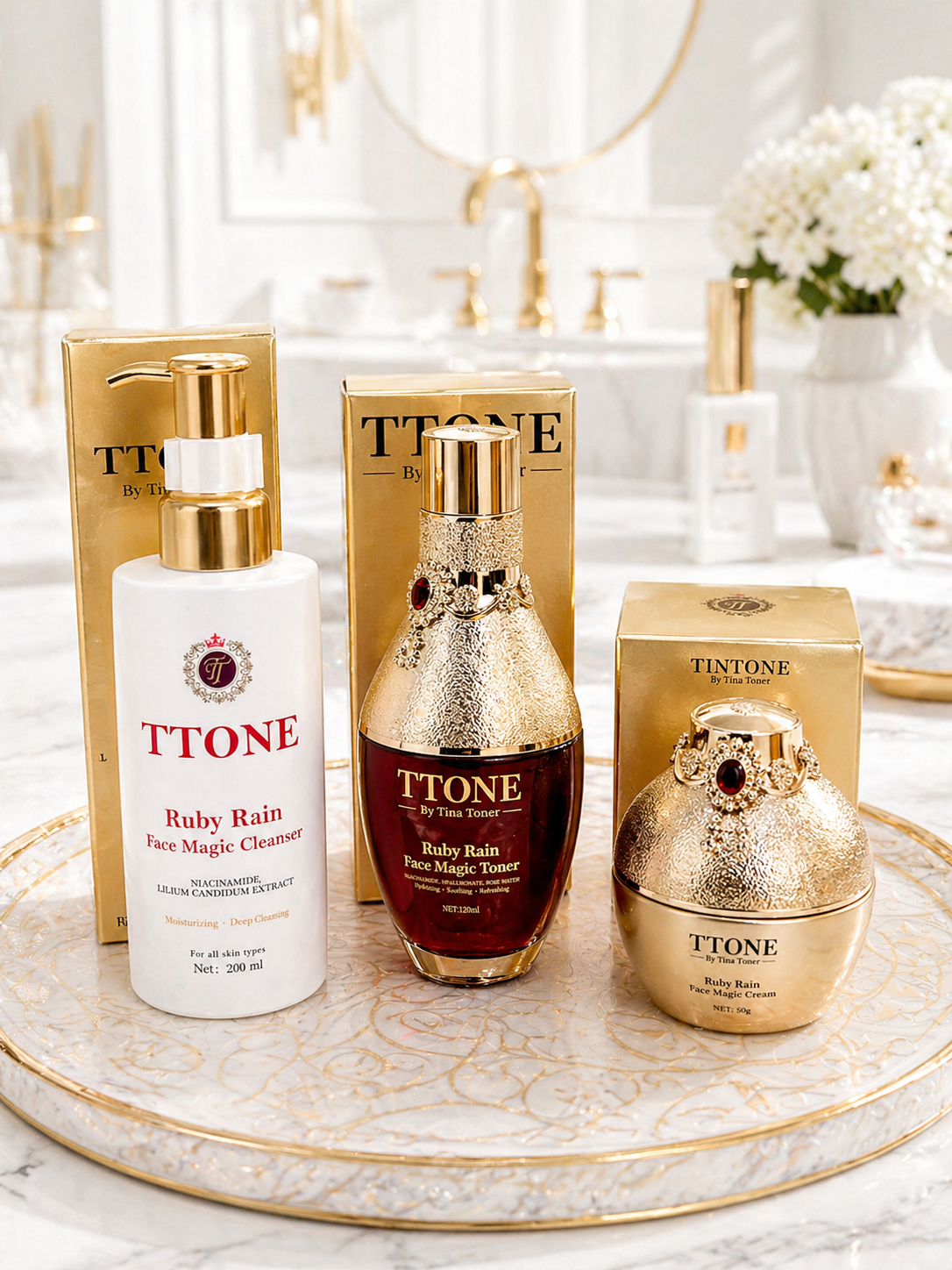 TTONE Ruby Rain Face Magic AND TONER   Cleanser set cream limited edition 3