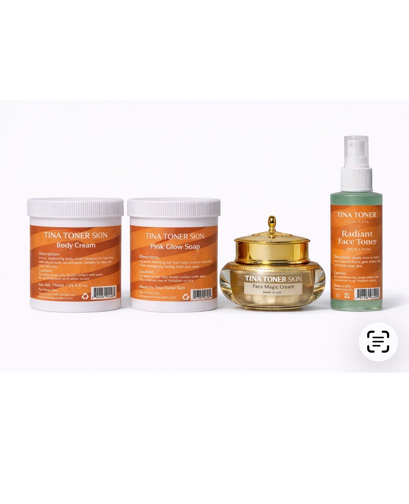 Tina Toner 4-in-1 Skin Brightening & Acne Clear Bundle – Face Magic Cream, Pink Soap, Body Cream & Face Toner