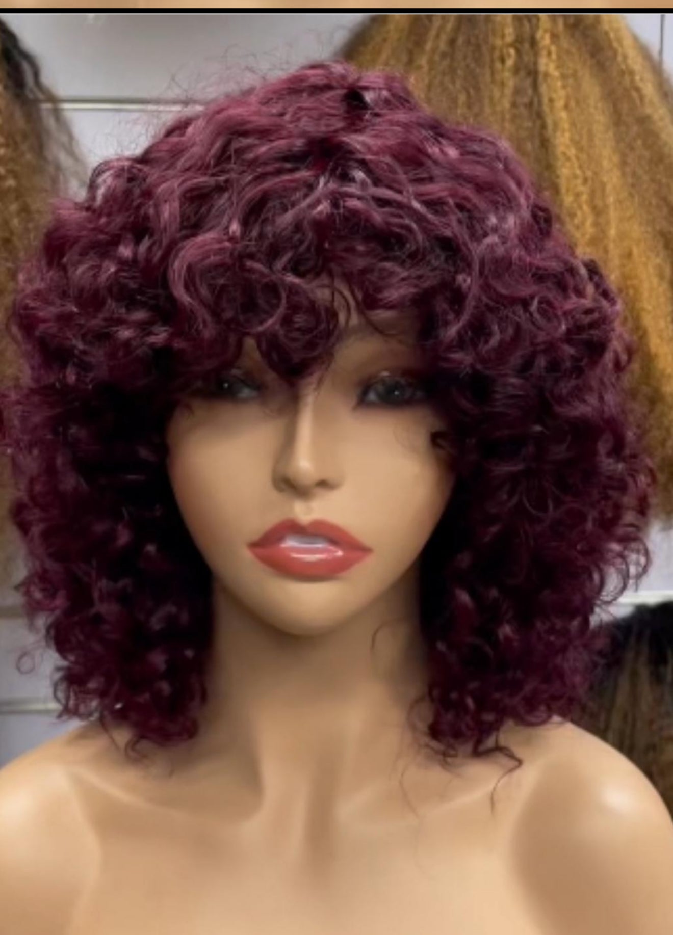 Pixel Bouncy Curly Wig with Bangs – Natural Black Fluffy Hair