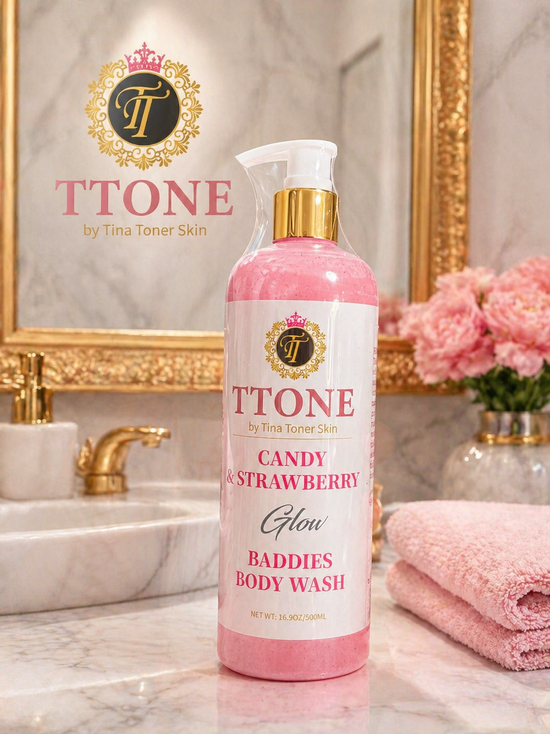 TTONE STRAWBERRY &peacb BADDIES Glow Body Wash
 500g