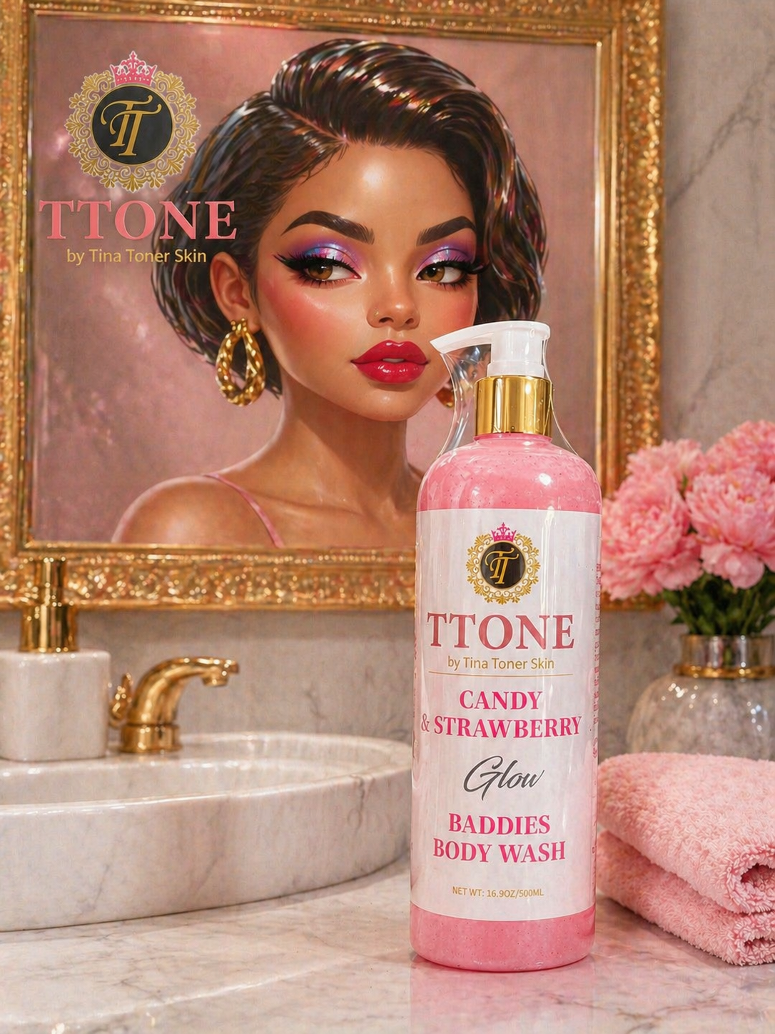 TTONE STRAWBERRY &peacb BADDIES Glow Body Wash
 500g