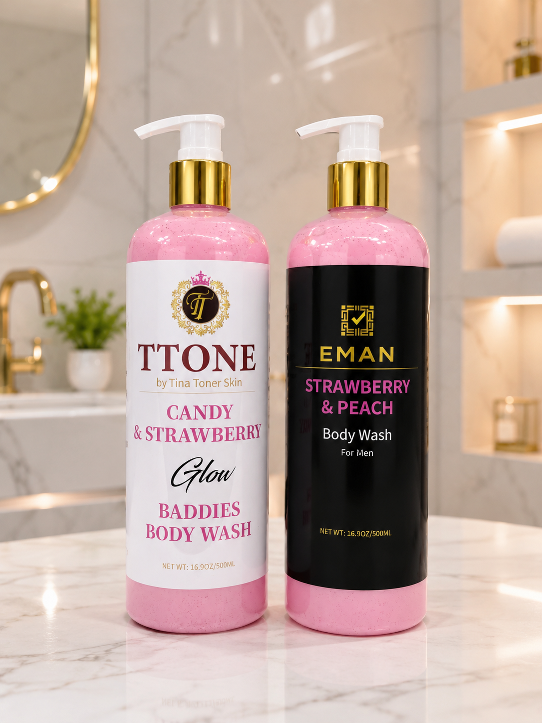 TTONE Candy & Strawberry + Strawberry & Peach Glow Body Wash Set 500ml