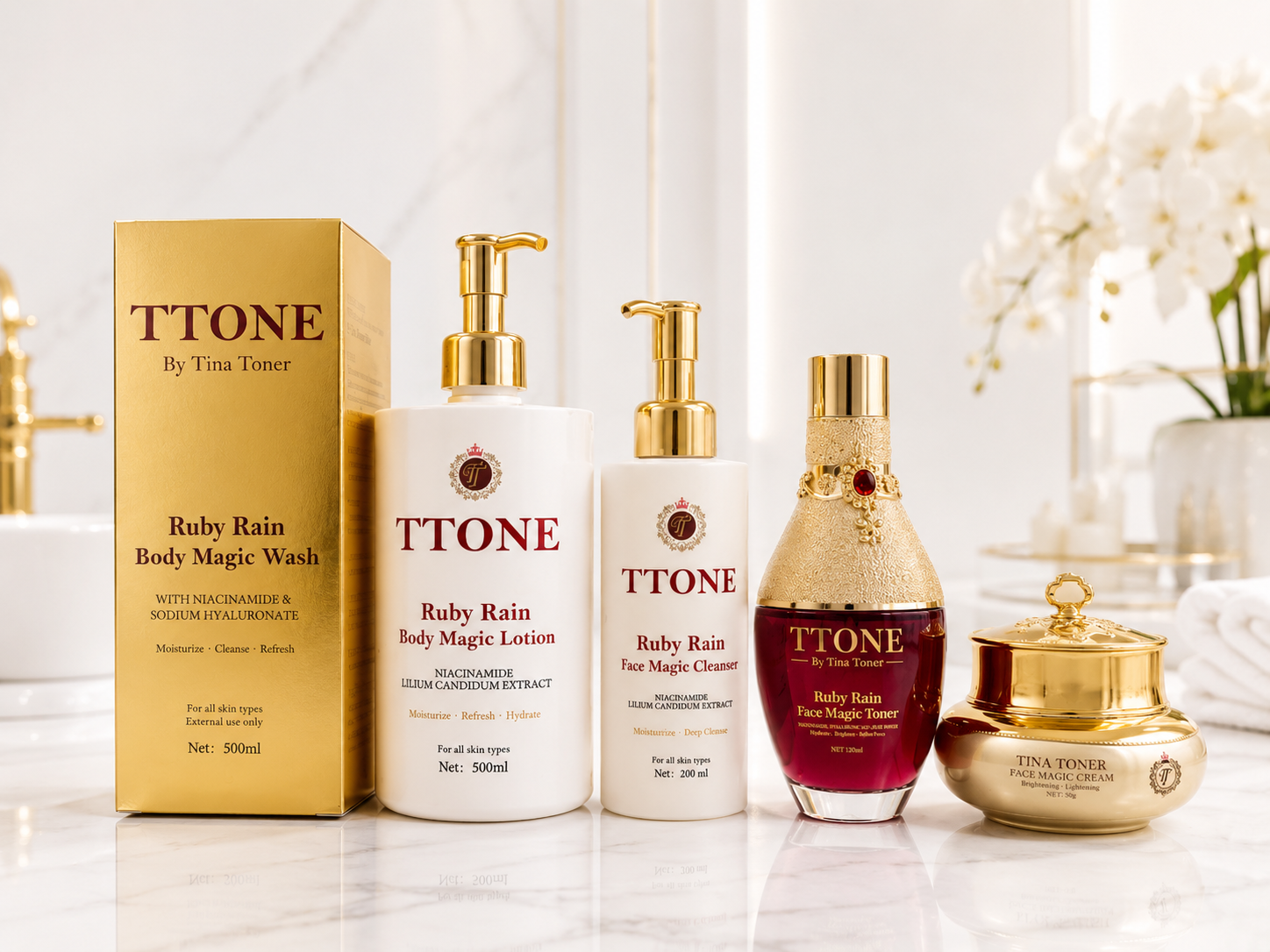 TTONE Ruby Rain Body magic Luxury  Brightening set  with original face magic ( bestseller) )