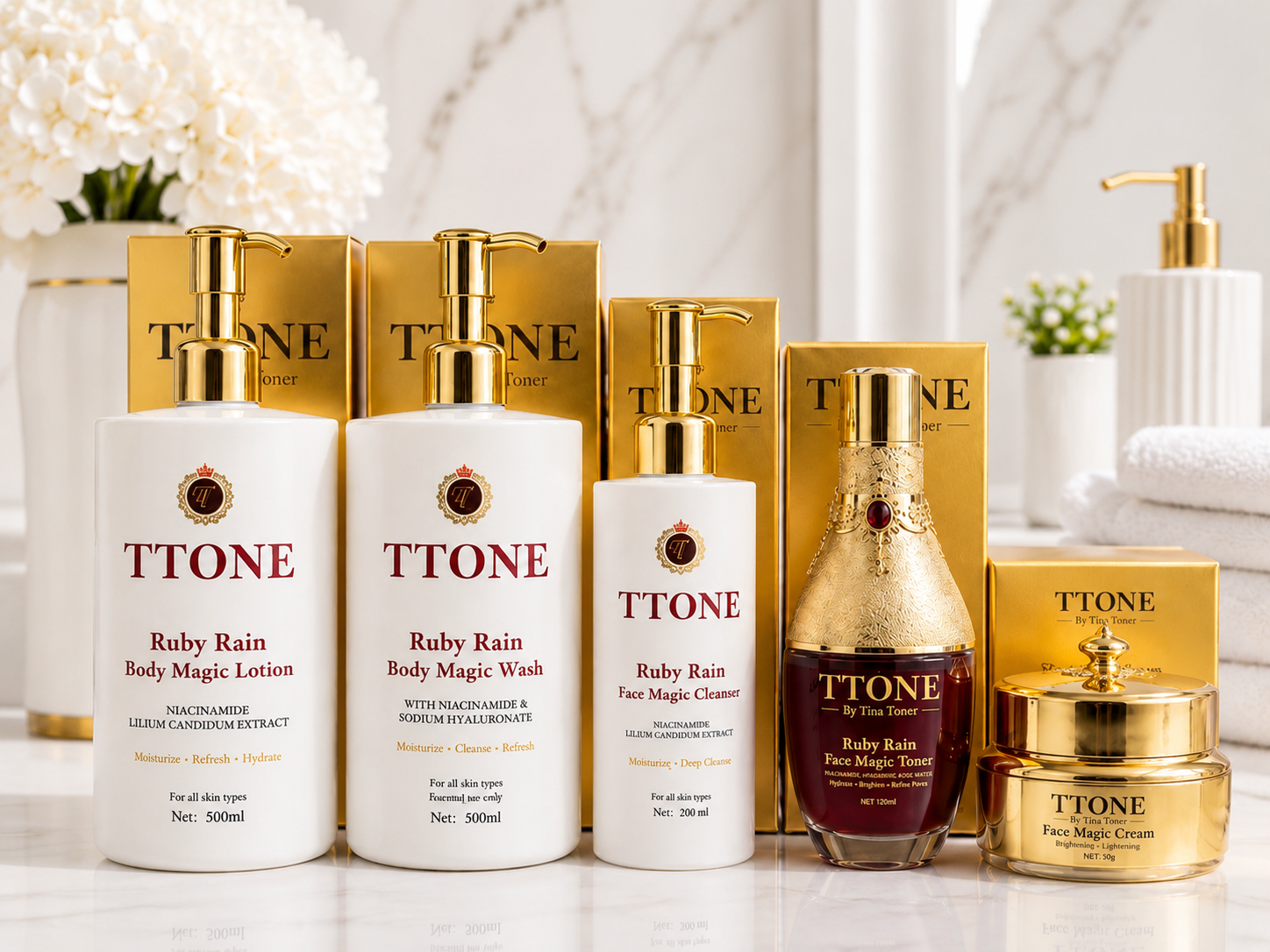 TTONE Ruby Rain Body magic Luxury  Brightening set  with original face magic ( bestseller) )