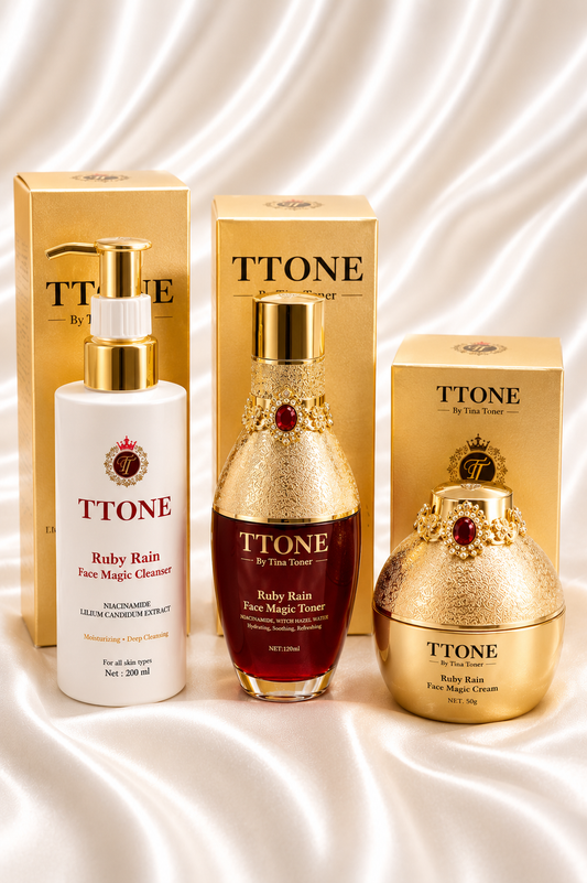 TTONE Ruby Rain Face Magic AND TONER   Cleanser set cream limited edition 3